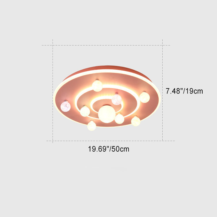 Contemporary Creative Kids Round Planet Iron Acrylic LED Flush Mount Ceiling Light For Bedroom Cuvalon