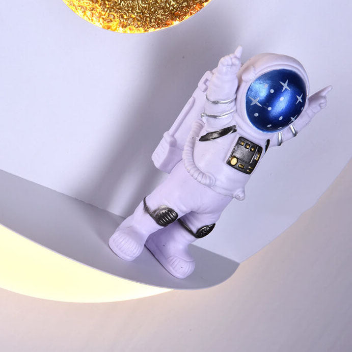 Contemporary Creative Iron Resin Round Astronaut LED Wall Sconce Lamp For Bedroom Cuvalon