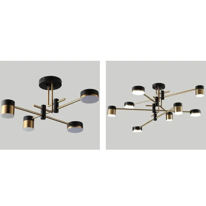 Modern Minimalist Black Gold Balanced 4-8 Light Semi-Flush Mount Light Cuvalon