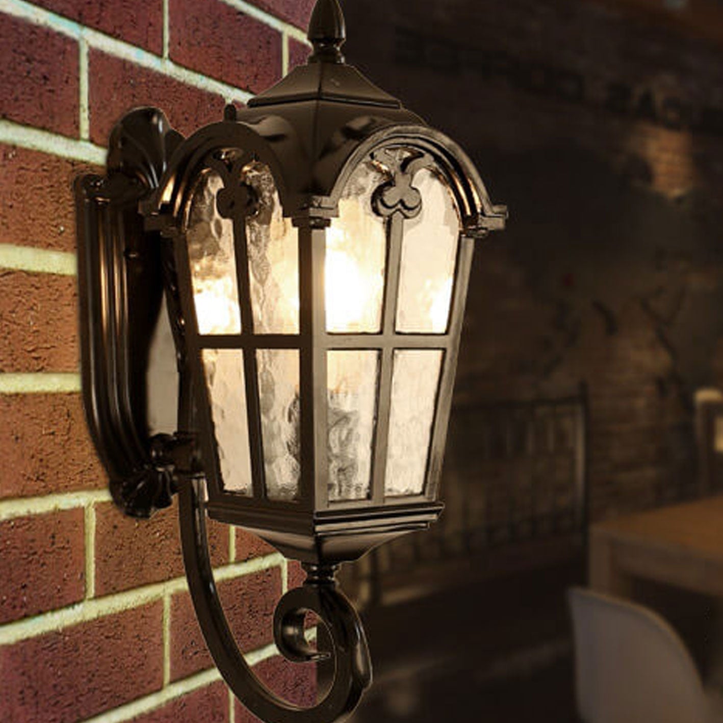 European Retro Glass Aluminum Lantern Outdoor Waterproof 1-Light Wall Sconce Lamp Cuvalon