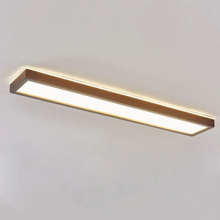 Japanese Minimalist Log Rectangular Walnut LED Flush Mount Ceiling Light Cuvalon