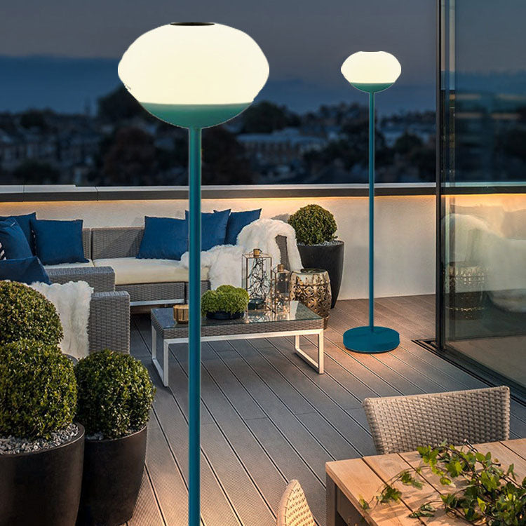 Solar Modern Minimalist Wrought Iron PE Oval LED Outdoor Standing Floor Lamp Cuvalon
