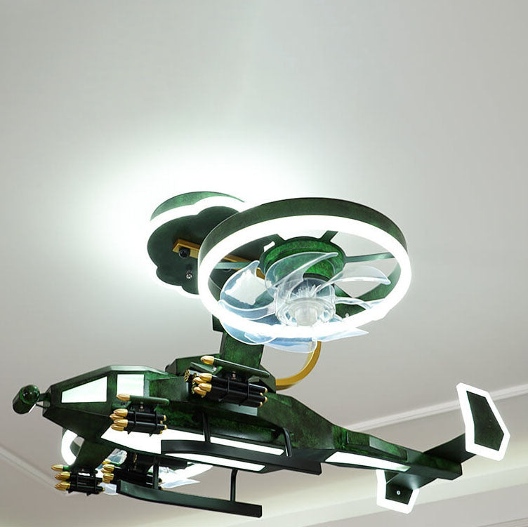Modern Children's Helicopter Hardware Acrylic LED Semi-Flush Mount Ceiling Fan Light Cuvalon