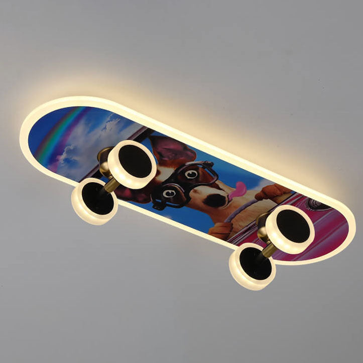 Creative Cartoon Skateboard Acrylic LED Kids Flush Mount Ceiling Light Cuvalon