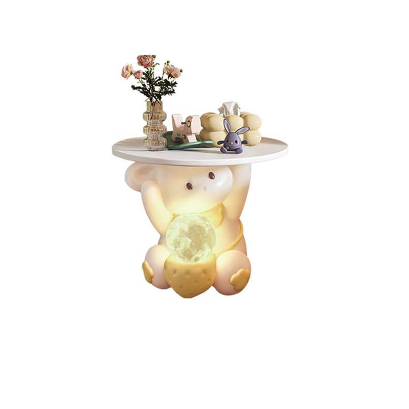 Modern Art Deco Kids Rabbit Round Plate Rectangular Drawer Resin Wood Enamel End Table 1-Drawer With LED Light For Bedroom Cuvalon