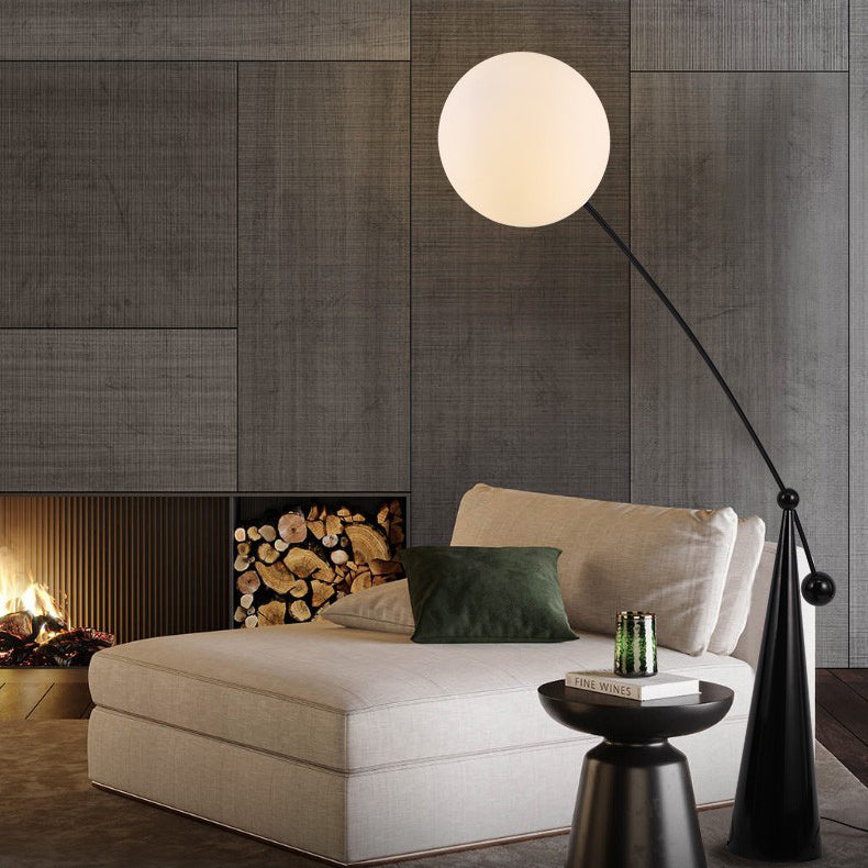 Contemporary Creative Tapered Base Fishing Rod Orb Iron Glass 1-Light Standing Floor Lamp For Living Room Cuvalon