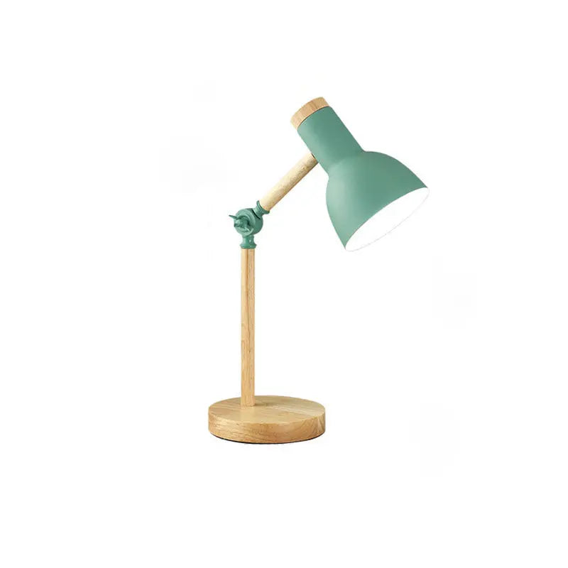 Contemporary Nordic Iron Semi-Circular Shade Wooden Base 1-Light Table Lamp For Study Cuvalon