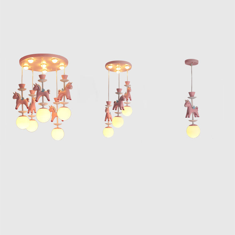 Modern Art Deco Kids Iron Resin Glass Round Base Ball Horse 1/3/5 Light Flush Mount Ceiling Light For Bedroom Cuvalon
