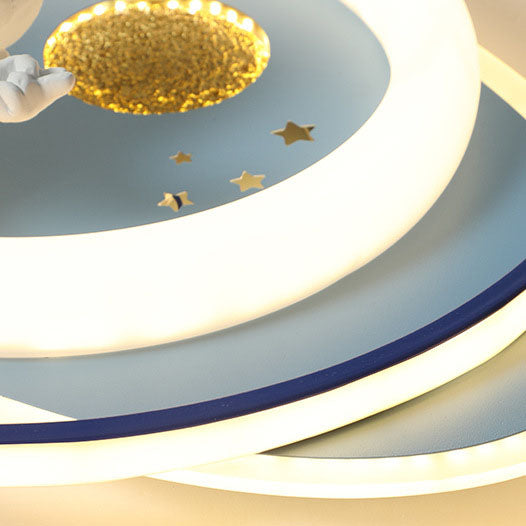 Modern Creative Kids Iron Cartoon Astronaut Rocket LED Flush Mount Ceiling Light Cuvalon