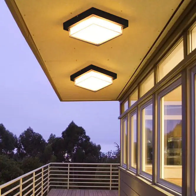 Modern Outdoor Square Aluminum Acrylic Induction LED Flush Mount Ceiling Light Cuvalon