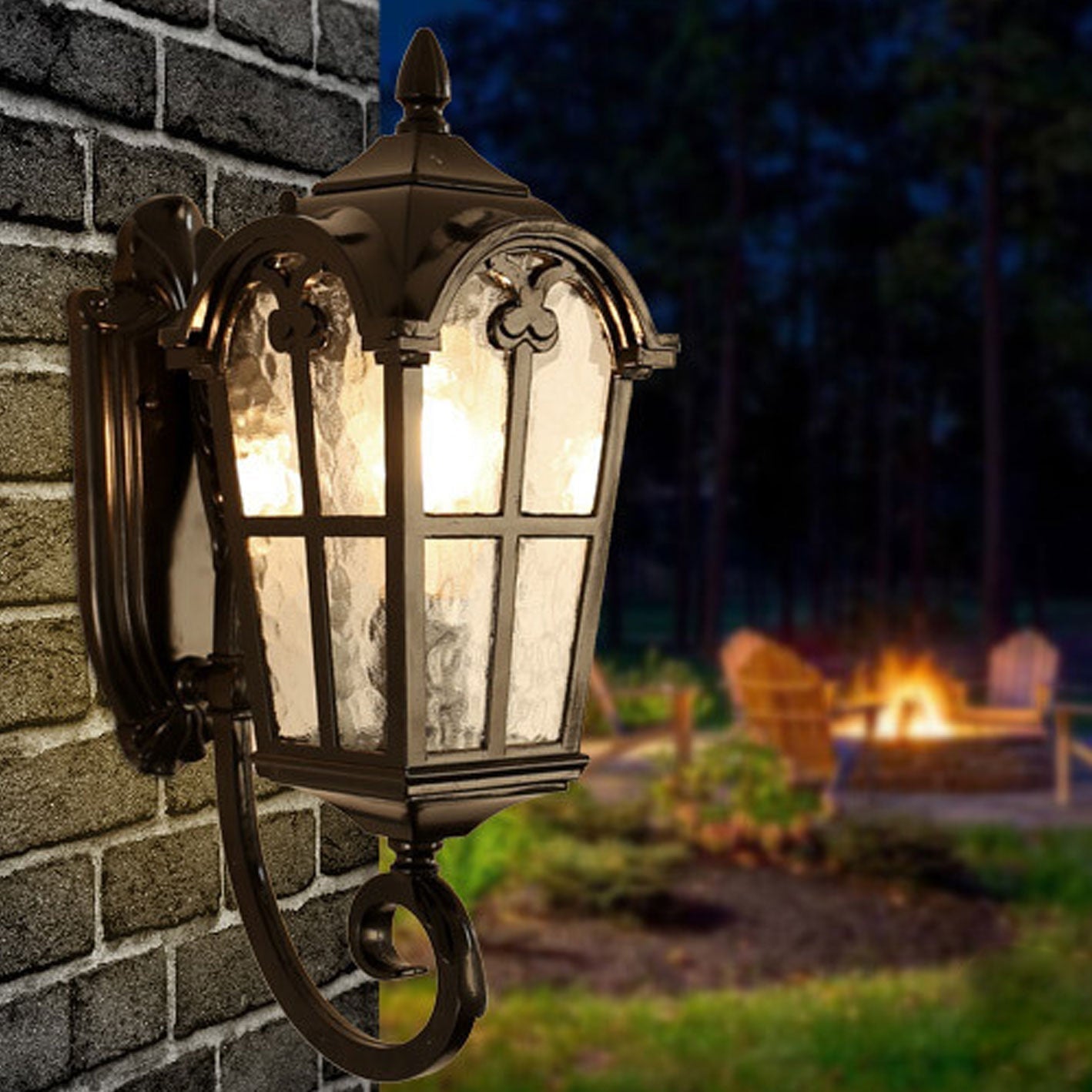European Retro Glass Aluminum Lantern Outdoor Waterproof 1-Light Wall Sconce Lamp Cuvalon