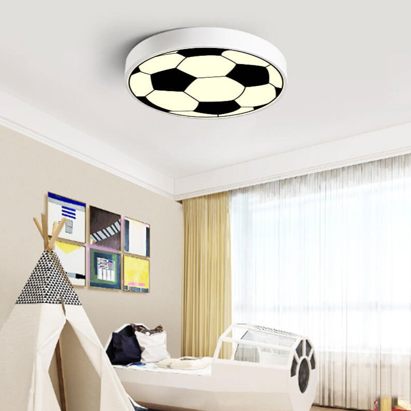 Cartoon Creative Round Football LED Kids Flush Mount Ceiling Light Cuvalon