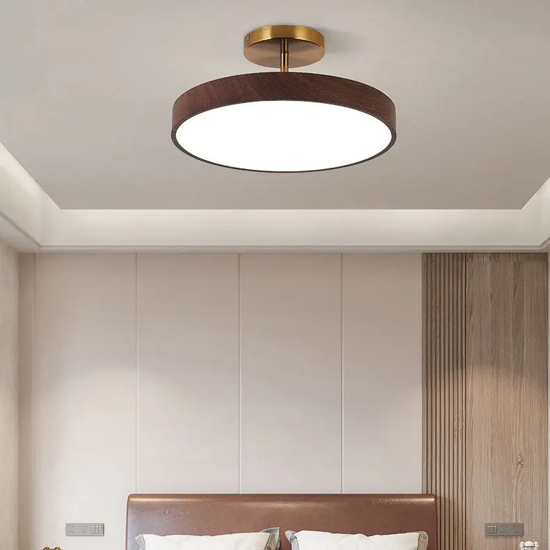 Japanese Wabi-sabi Minimalist Wood Grain Round LED Semi-Flush Mount Light Cuvalon