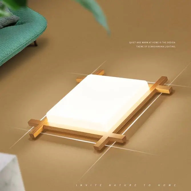 Traditional Japanese Wood Acrylic Square Tatami LED Flush Mount Ceiling Light For Bedroom Cuvalon