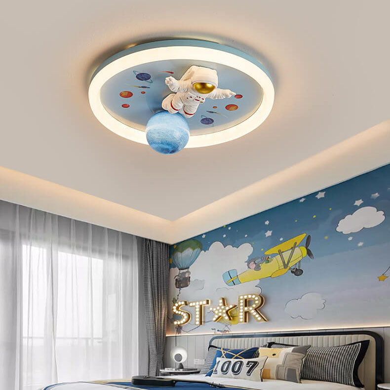 Childlike Cartoon Resin Astronaut Round Acrylic LED Flush Mount Ceiling Light Cuvalon