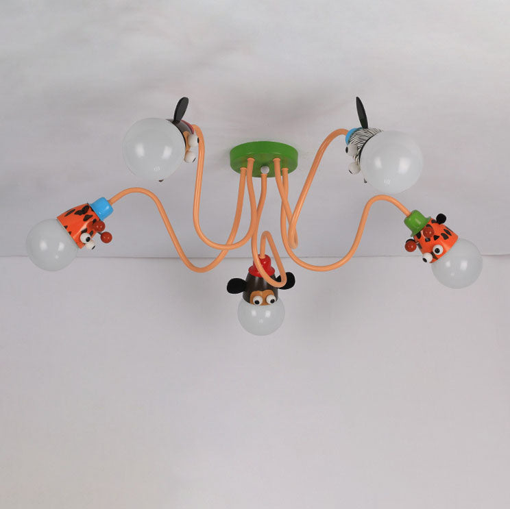 Cartoon Creative Animal Light Head 3/4/5 Light Kids Semi-Flush Mount Ceiling Light Cuvalon