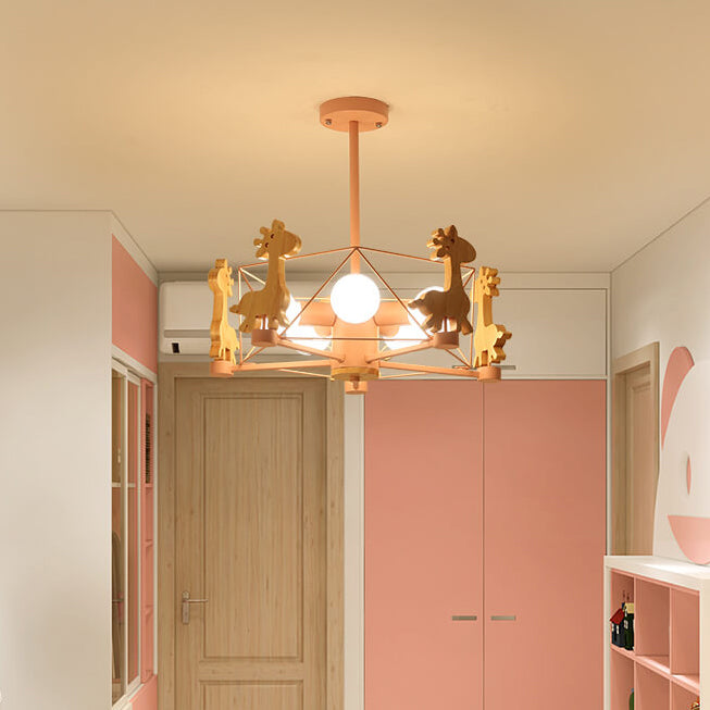 Scandinavian Modern Childlike Giraffe Diamond Pentagram Windmill Iron Wood Glass 4/5 Light Semi-Flush Mount Ceiling Light Cuvalon