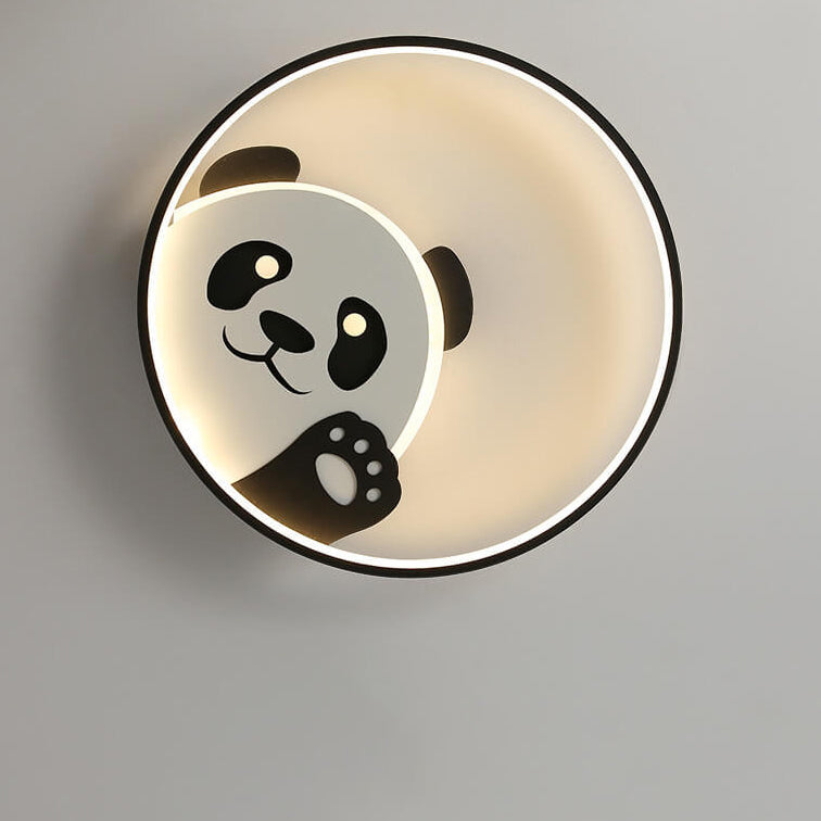 Cartoon Cute Panda Round LED Flush Mount Ceiling Light Cuvalon