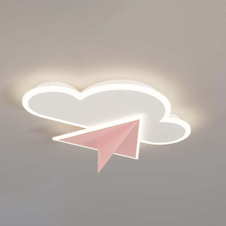 Creative Cartoon Clouds Airplane LED Kids Flush Mount Ceiling Light Cuvalon