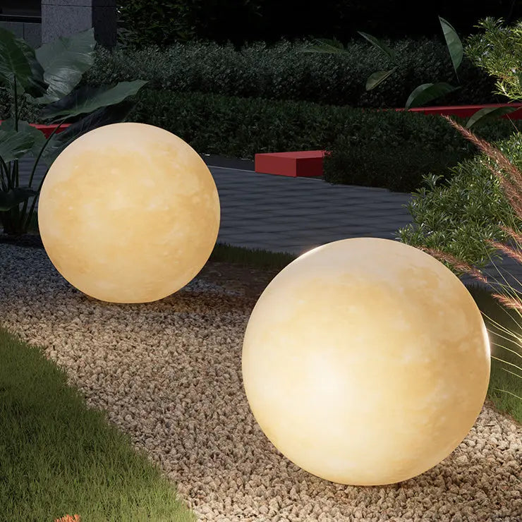 Contemporary Nordic Solar Waterproof PE Resin Round Moon LED Pendant Light For Outdoor Patio Cuvalon