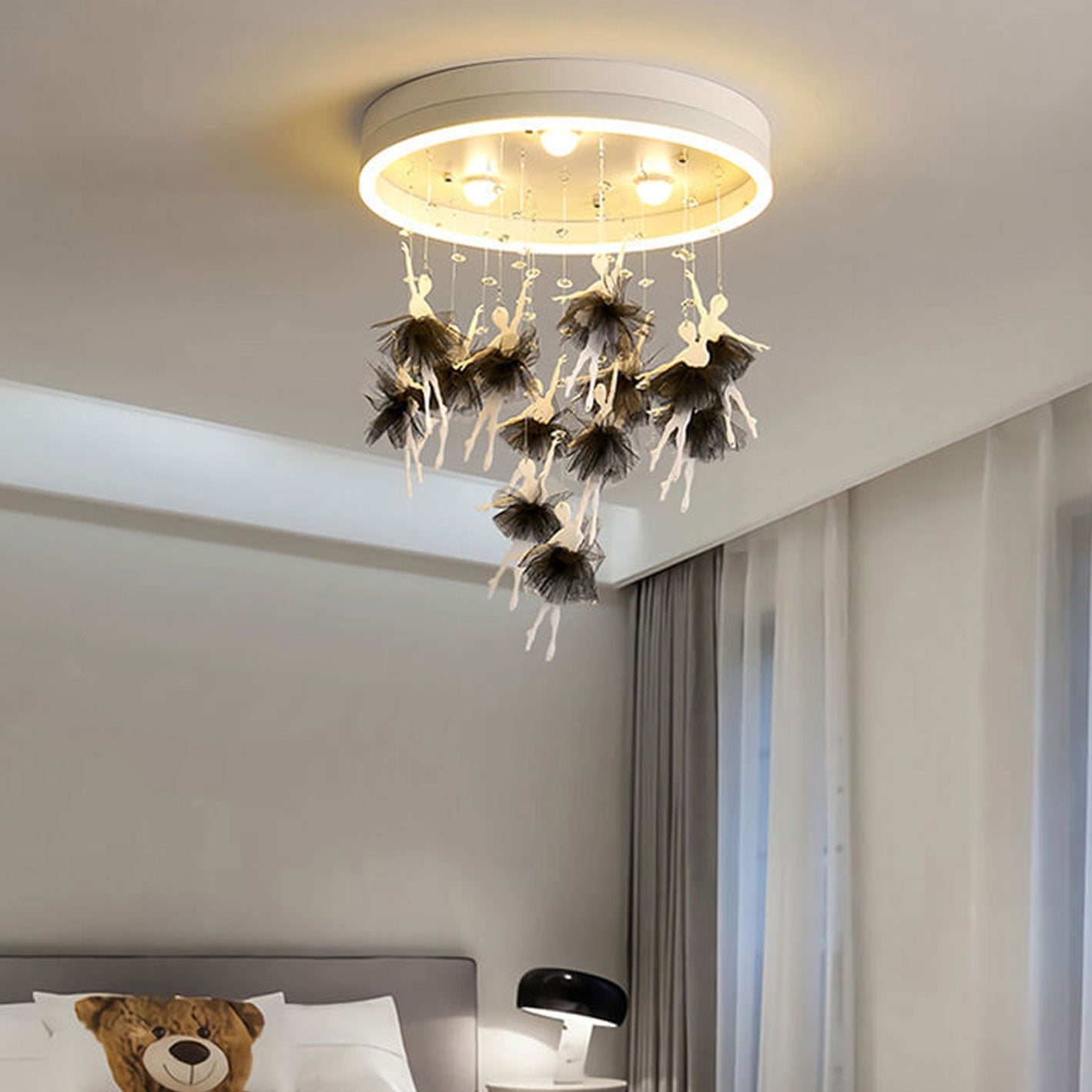 Modern Creative Cartoon Round Bird / Skirt Hanging LED Flush Mount Ceiling Light Cuvalon