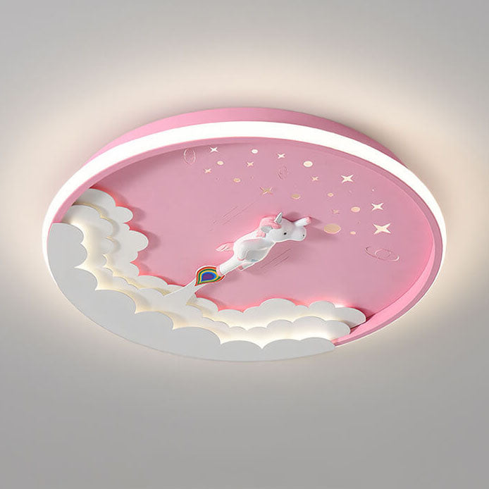 Modern Creative Cartoon Rocket Round LED Kids Flush Mount Ceiling Light Cuvalon