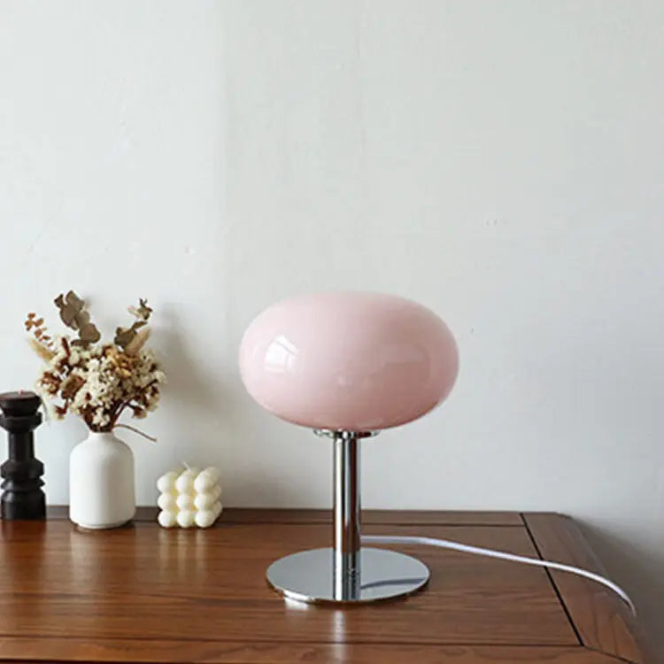 Nordic Vintage Cream Round Glass 1-Light Table Lamp Cuvalon