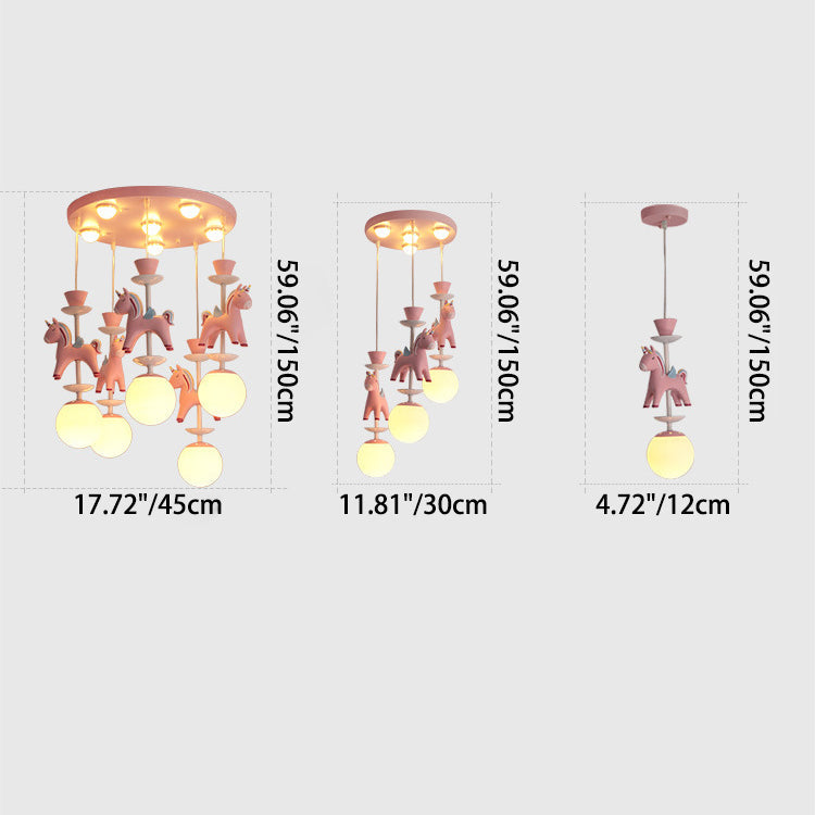 Modern Art Deco Kids Iron Resin Glass Round Base Ball Horse 1/3/5 Light Flush Mount Ceiling Light For Bedroom Cuvalon