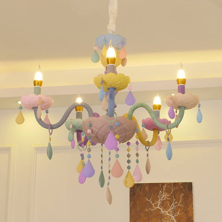 Modern Children's Princess Macaroon Candelabra Crystal Glass 5/6/8/10/12/15 Light Chandelier Cuvalon
