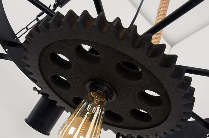 Industrial Retro Gear Wrought Ion Hemp Rope 6/8/10-Light Chandelier Cuvalon