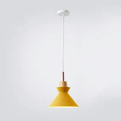 Contemporary Nordic Oak Wood Iron Bell Cone Dome 1-Light Pendant Light For Living Room Cuvalon