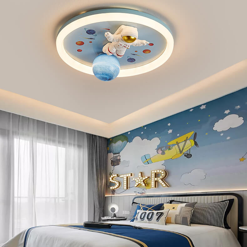 Cartoon Creative Space Astronaut Resin LED Flush Mount Ceiling Light Cuvalon