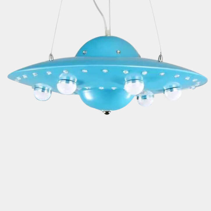 Contemporary Creative Kids Spaceship Iron Glass LED Chandelier For Bedroom Cuvalon