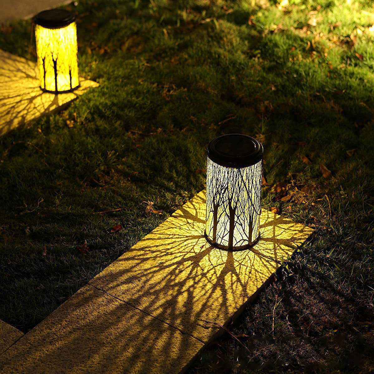 Modern Art Deco Solar Cylinder Skeleton Lantern Iron LED Outdoor Landscape Light For Garden Cuvalon