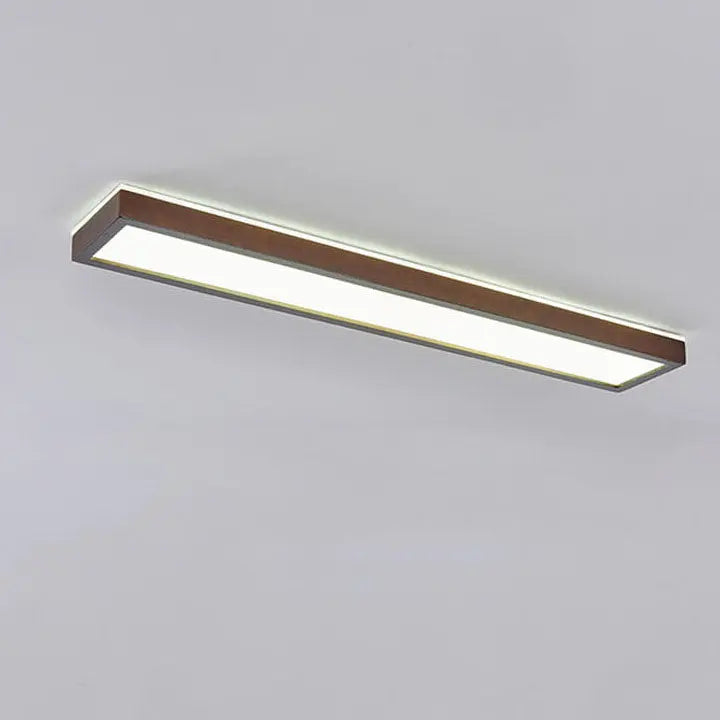 Japanese Minimalist Log Rectangular Walnut LED Flush Mount Ceiling Light Cuvalon