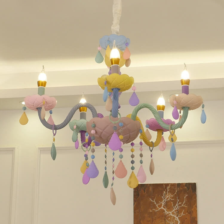 Modern Children's Princess Macaroon Candelabra Crystal Glass 5/6/8/10/12/15 Light Chandelier Cuvalon