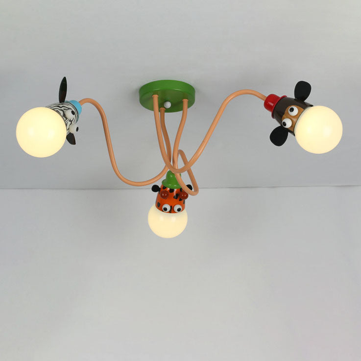 Cartoon Creative Animal Light Head 3/4/5 Light Kids Semi-Flush Mount Ceiling Light Cuvalon