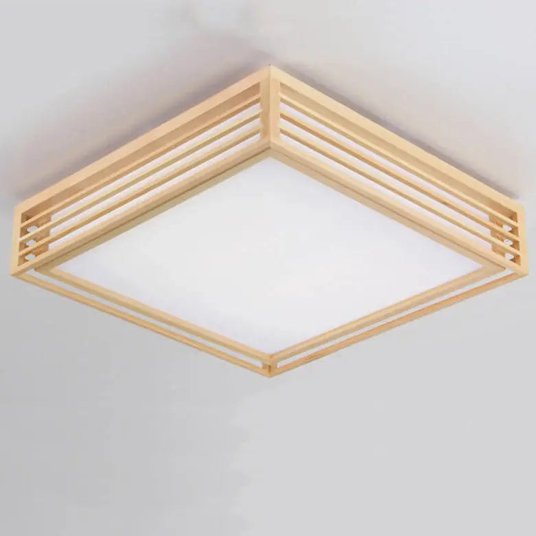 Nordic Solid Wood Square LED Japanese Tatami Flush Mount Ceiling Light Cuvalon