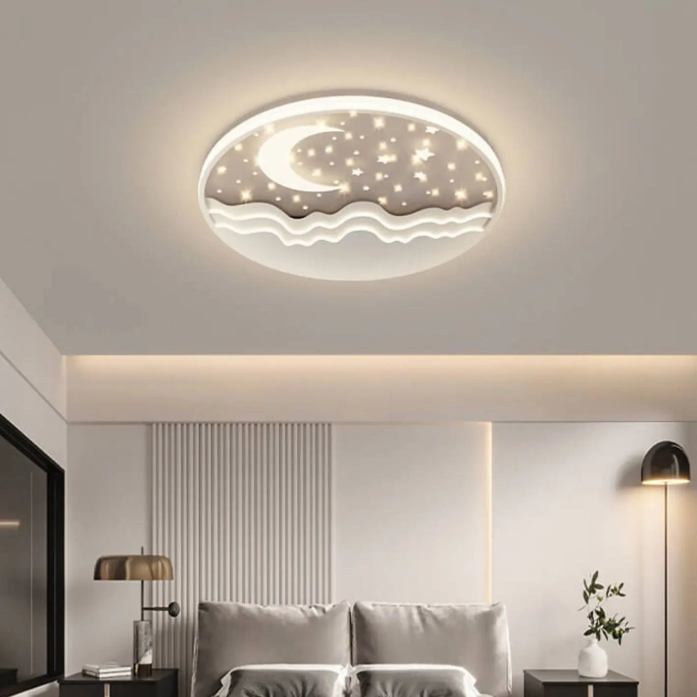 Nordic Creative Star Moon Round Aluminum LED Flush Mount Ceiling Light Cuvalon