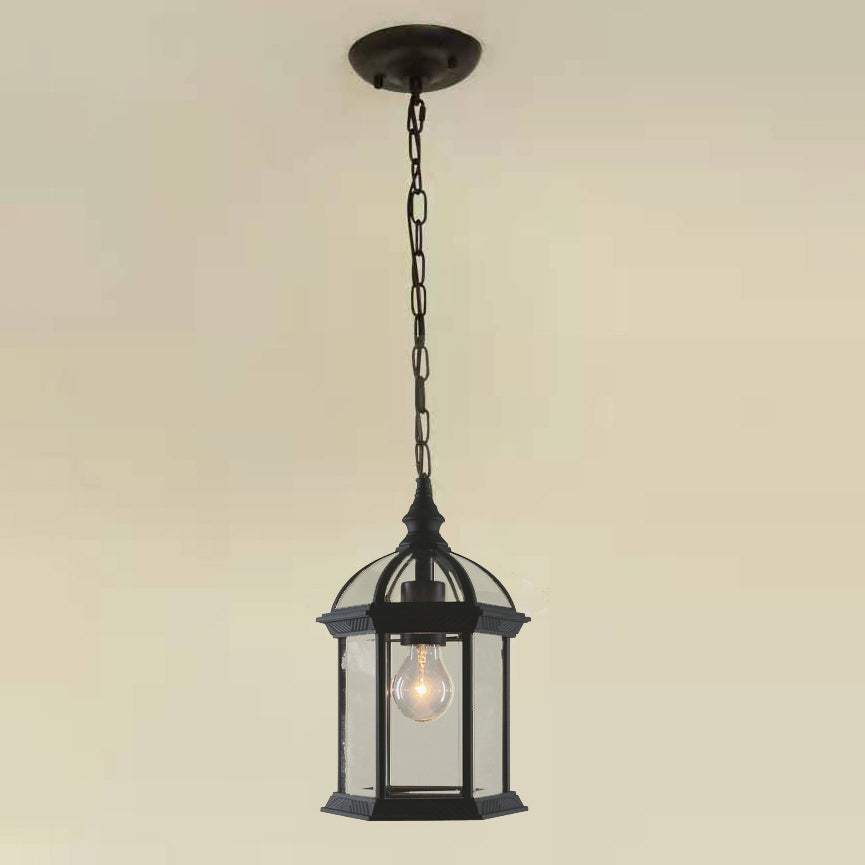 Modern Minimalist Hexagonal Column Aluminum Glass 1-Light Outdoor Pendant Light For Garden Cuvalon