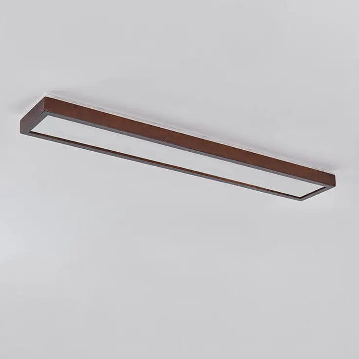 Japanese Minimalist Log Rectangular Walnut LED Flush Mount Ceiling Light Cuvalon