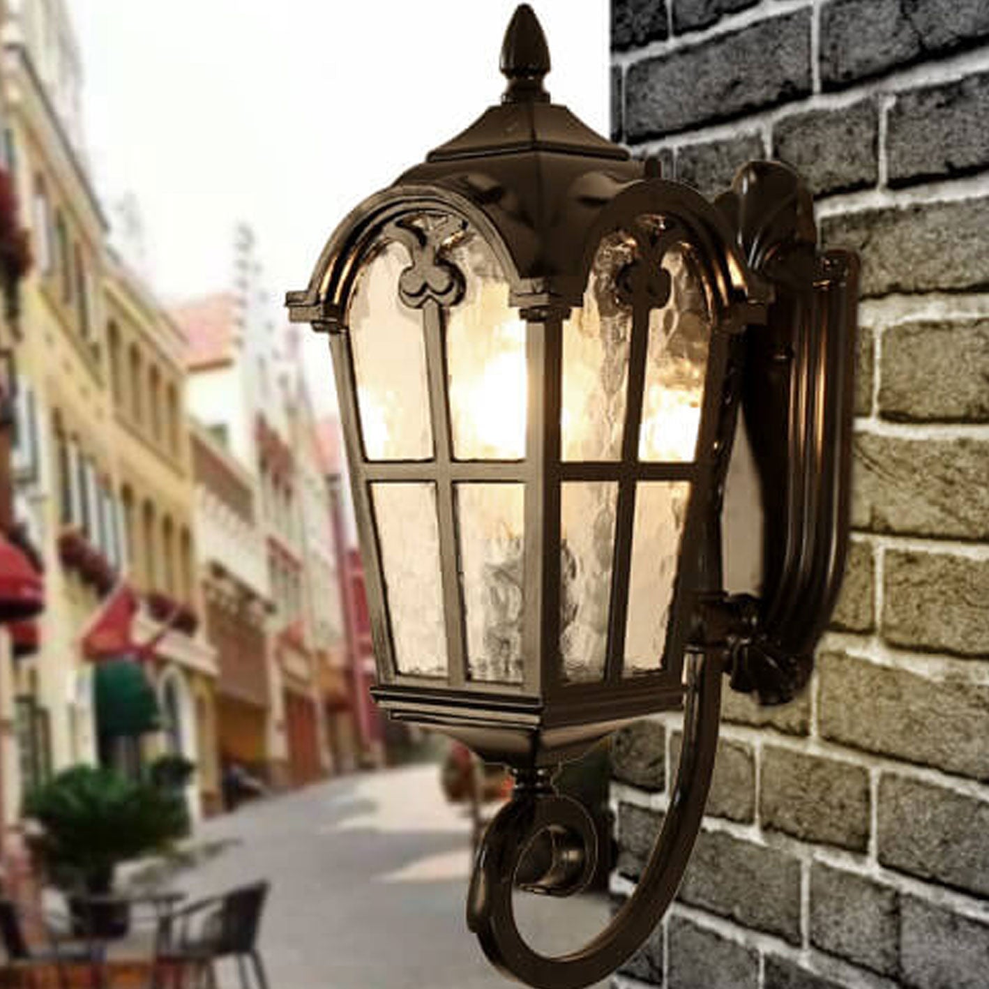 European Retro Glass Aluminum Lantern Outdoor Waterproof 1-Light Wall Sconce Lamp Cuvalon