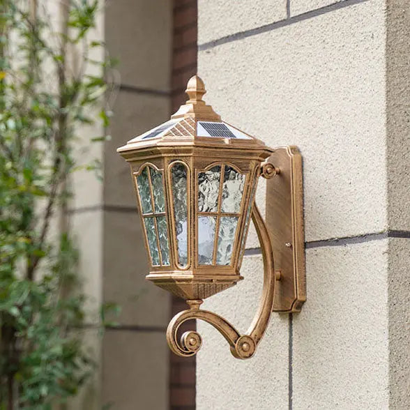 European Solar Outdoor Lantern Aluminum Glass Waterproof 1-Light Wall Sconce Lamp Cuvalon