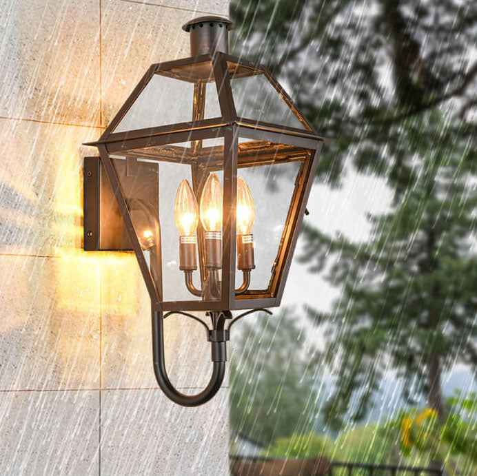 Industrial Waterproof Glass Lantern Iron 3-Light Outdoor Wall Sconce Lamp Cuvalon