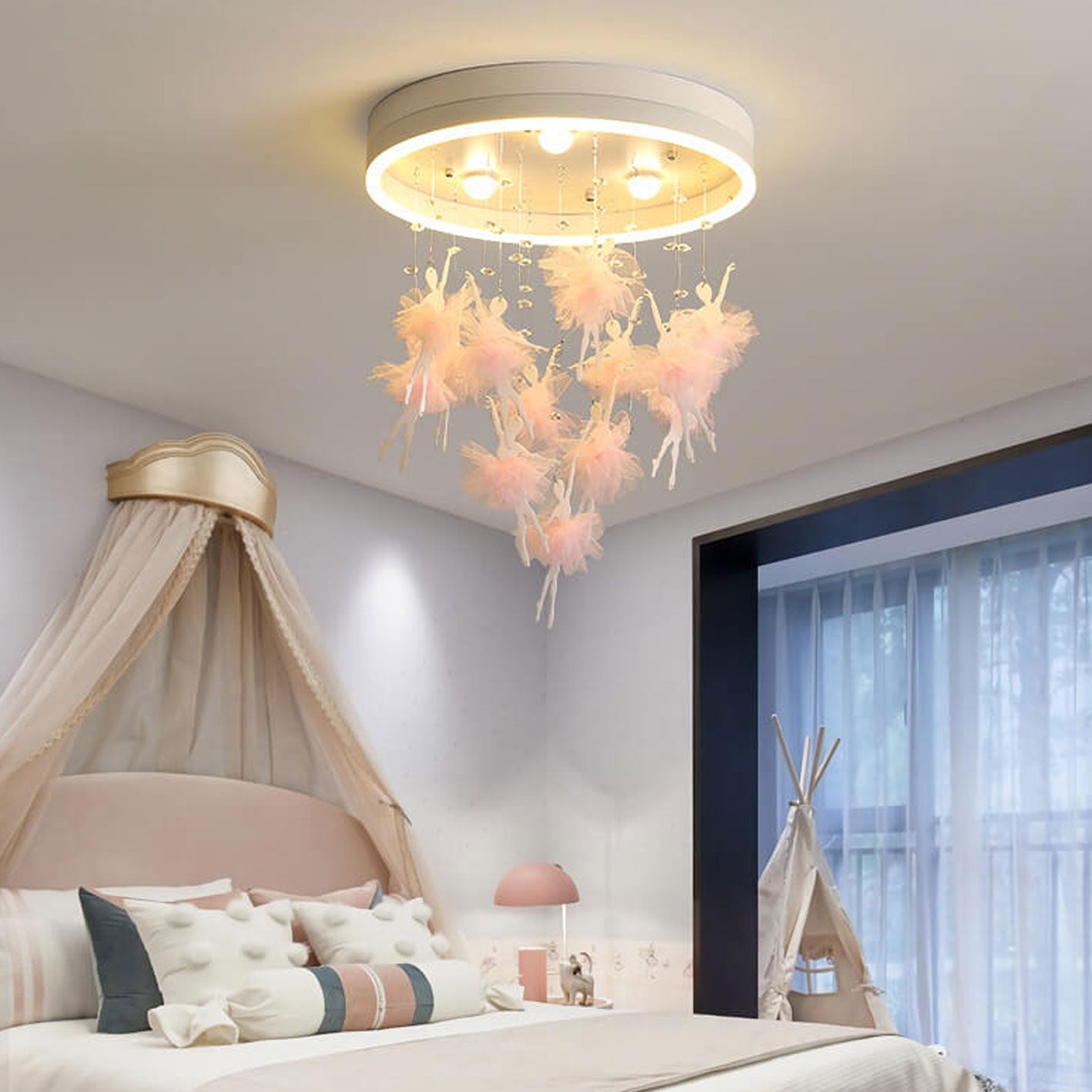 Modern Creative Cartoon Round Bird / Skirt Hanging LED Flush Mount Ceiling Light Cuvalon