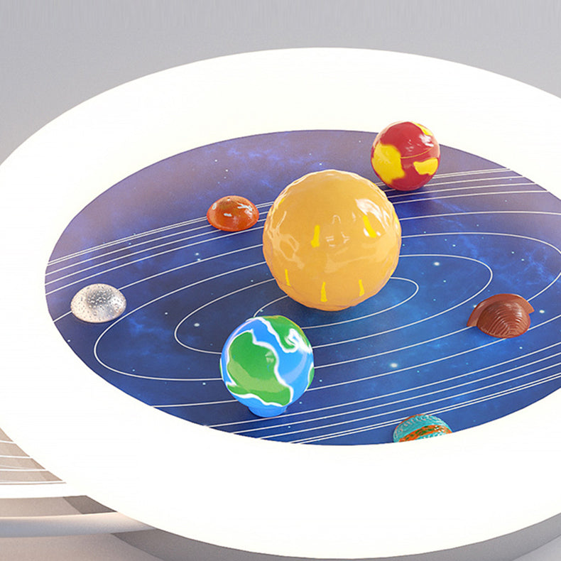 Modern Minimalist Children Round Planet Iron Resin Acrylic LED Flush Mount Ceiling Light For Bedroom Cuvalon
