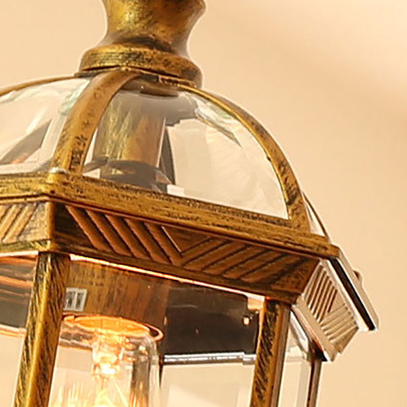 Contemporary Retro Hexagonal Lantern Glass Aluminum 1-Light Waterproof Pendant Light For Outdoor Patio Cuvalon