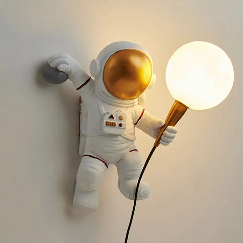 Contemporary Creative Cartoon Astronaut Resin ABS 1-Light Wall Sconce Lamp For Bedroom Cuvalon