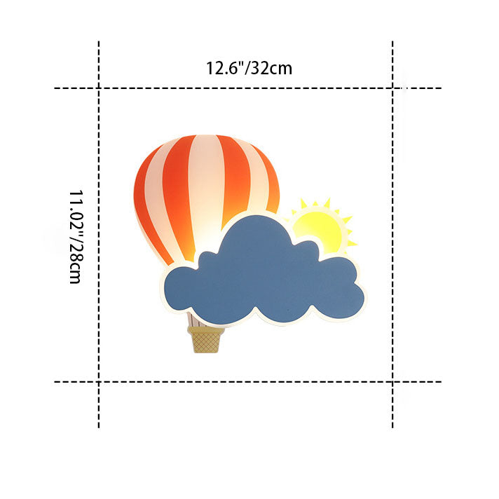 Contemporary Creative Kids Hot Air Balloon Clouds Iron Acrylic LED Wall Sconce Lamp For Bedroom Cuvalon
