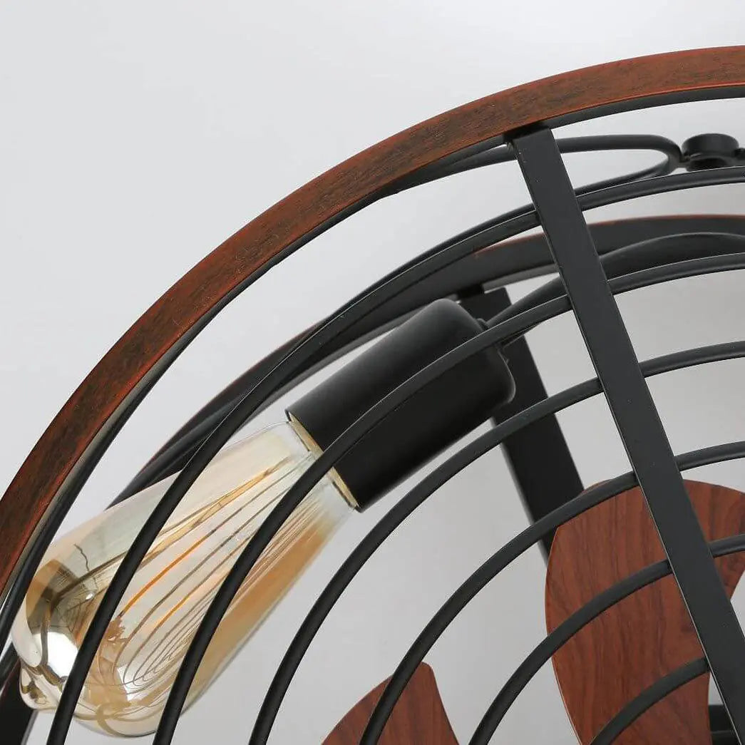 Nordic Industrial Wrought Iron Cylinder 4-Light Flush Mount Ceiling Invisible Fan Light Cuvalon